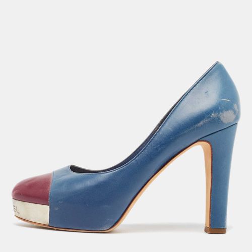 Chanel Blue/Burgundy Leather Platform Pumps Size 39.5 - Chanel - Modalova