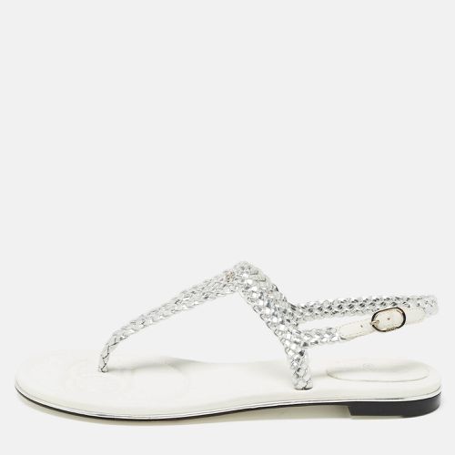 Chanel Silver Twisted Leather Slingback Flat Sandals Size 40.5 - Chanel - Modalova