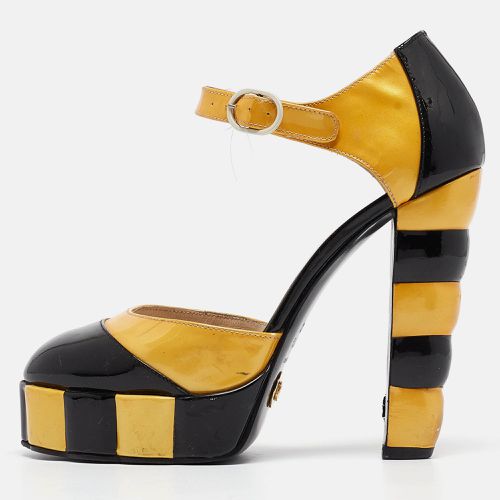 Chanel Black/Yellow Patent Leather Platform Ankle Strap Pumps Size 37.5 - Chanel - Modalova