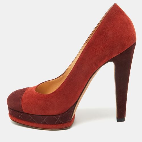 Chanel Brown/Burgundy Suede CC Platform Pumps Size 38 - Chanel - Modalova