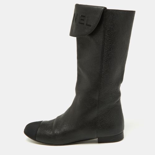 Chanel Black Leather and Grosgrain Mid Calf Boots Size 37.5 - Chanel - Modalova