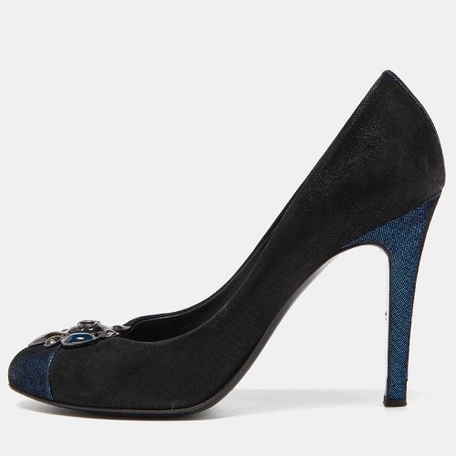 Chanel Black/Blue Suede Embellished CC Cap Toe Pumps Size 39.5 - Chanel - Modalova