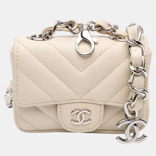 Chanel White Mini Chevron Lambskin Card Holder Chain Belt Bag - Chanel - Modalova