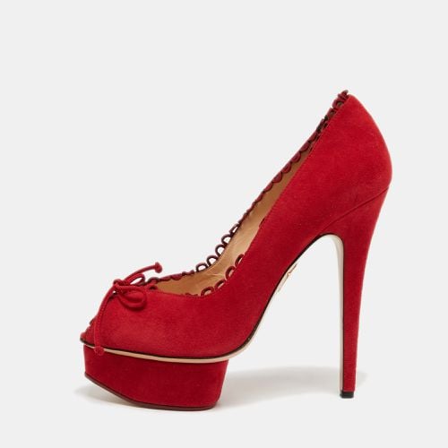 Charlotte Olympia Red Suede Daphne Scalloped Trim Peep Toe Platform Pumps Size 40.5 - Charlotte Olympia - Modalova