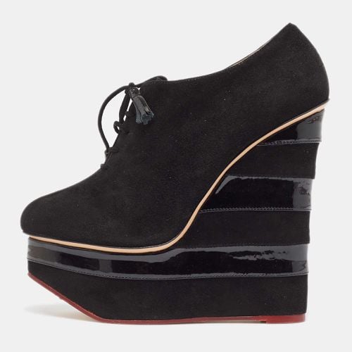 Charlotte Olympia Black Suede and Patent Leather Martha Wedge Booties Size 39.5 - Charlotte Olympia - Modalova