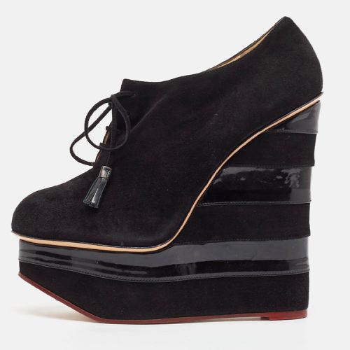 Charlotte Olympia Black Suede and Patent Leather Martha Wedge Booties Size 40 - Charlotte Olympia - Modalova