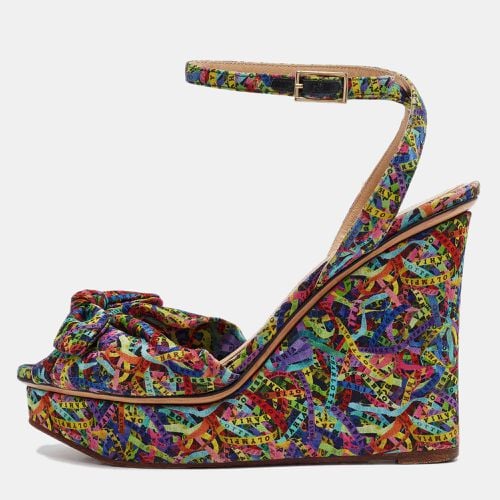 Charlotte Olympia Multicolor Printed Fabric Knotted Bow Ankle Strap Wedge Sandals Size 39.5 - Charlotte Olympia - Modalova