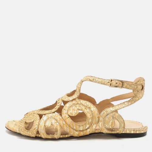 Charlotte Olympia Yellow/Gold Python Cut Out Strappy Flat Sandals Size 38 - Charlotte Olympia - Modalova