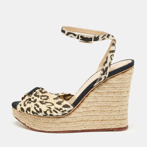 Beige/Black Fabric Wedge Espadrille Sandals Size 38 - Charlotte Olympia - Modalova