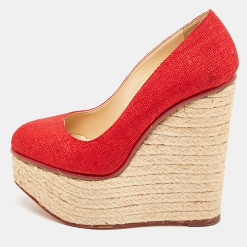 Charlotte Olympia Red Canvas Carmen Espadrille Platform Wedge Pumps Size 34 - Charlotte Olympia - Modalova