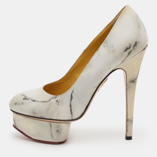 Charlotte Olympia White/Grey Marble-Print Leather Dolly Pumps Size 36 - Charlotte Olympia - Modalova