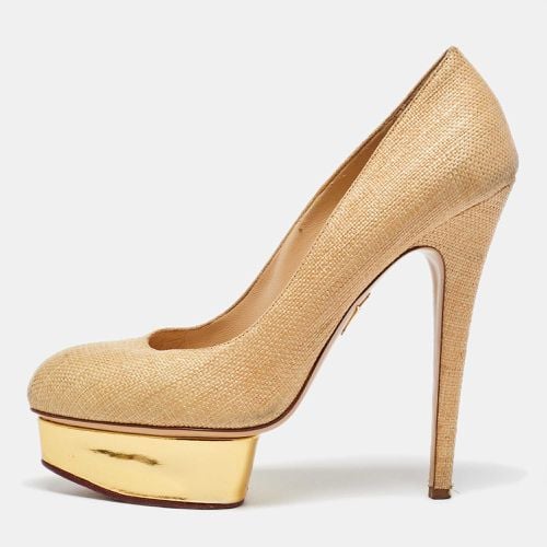 Charlotte Olympia Beige/Gold Raffia and Leather Dolly Platform Pumps Size 41 - Charlotte Olympia - Modalova