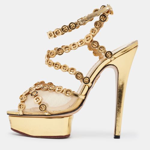 Charlotte Olympia Gold Leather and Mesh Button Up Isadora Sandals Size 39 - Charlotte Olympia - Modalova