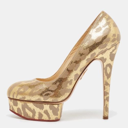 Charlotte Olympia Gold/Grey Leather Dolly Platform Pumps Size 37.5 - Charlotte Olympia - Modalova