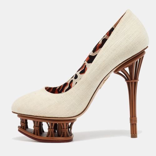 Charlotte Olympia Cream Canvas Rattan Dolly Platform Pumps Size 38 - Charlotte Olympia - Modalova