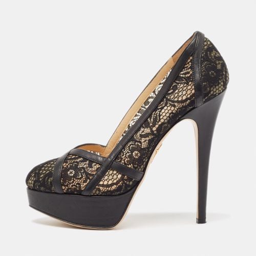 Charlotte Olympia Black Lace and Leather Platform Pumps Size 38 - Charlotte Olympia - Modalova