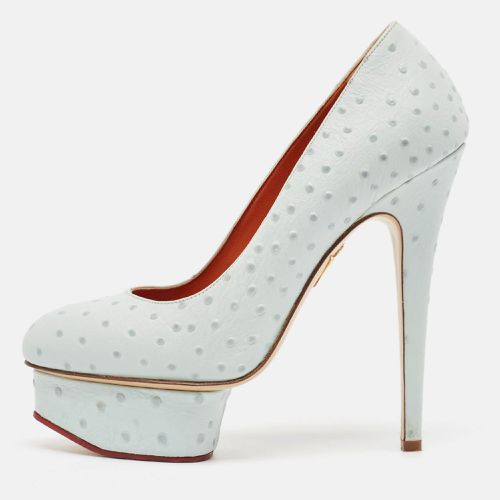 Charlotte Olympia Light Blue Ostrich Embossed Leather Dolly Platform Pumps Size 38 - Charlotte Olympia - Modalova