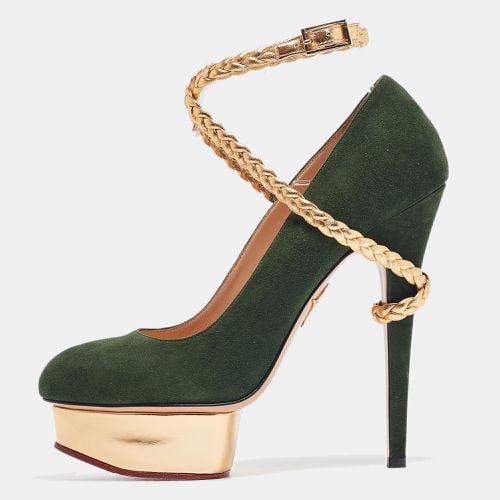 Charlotte Olympia Green/Gold Suede and Braided Leather Dolly Ankle Strap Pumps 38.5 - Charlotte Olympia - Modalova