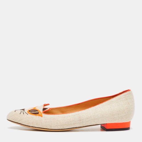 Charlotte Olympia Beige/Orange Canvas Cat Ballet Flats Size 38.5 - Charlotte Olympia - Modalova