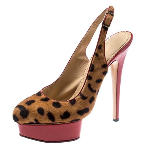 Charlotte Olympia Brown Leopard Pony Hair Slingback Platform Sandals Size 40 - Charlotte Olympia - Modalova