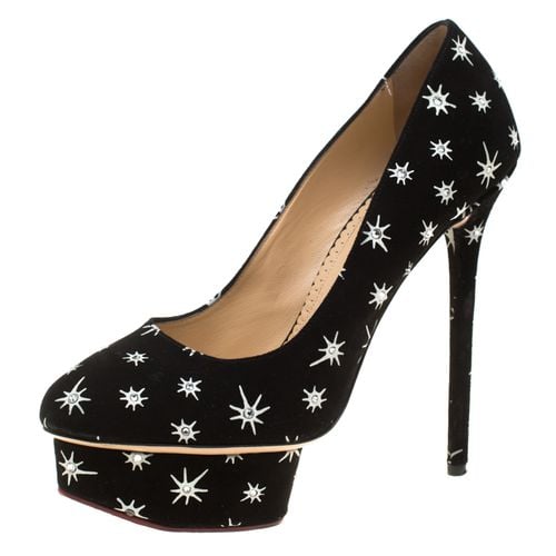 Charlotte Olympia Black Crystal Embellished Printed Suede Joise Platform Pumps Size 38.5 - Charlotte Olympia - Modalova