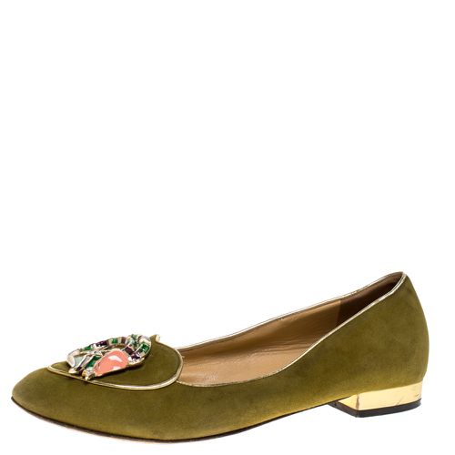 Charlotte Olympia Green Suede Capricorn Smoking Slippers Size 37.5 - Charlotte Olympia - Modalova