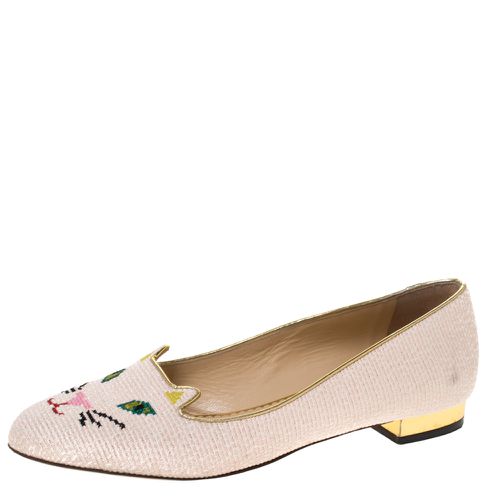 Charlotte Olympia Beige Embroidered Canvas Emoticat Cheeky Kitty Ballet Flats Size 40 - Charlotte Olympia - Modalova