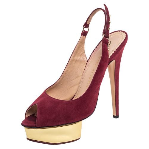 Charlotte Olympia Maroon Suede Slingback Peep Toe Platform Pumps Size 38 - Charlotte Olympia - Modalova