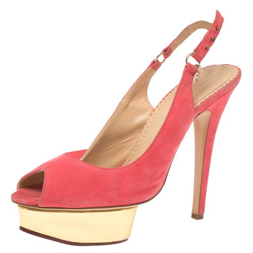 Suede Slingback Peep Toe Platform Sandals Size 37.5 - Charlotte Olympia - Modalova