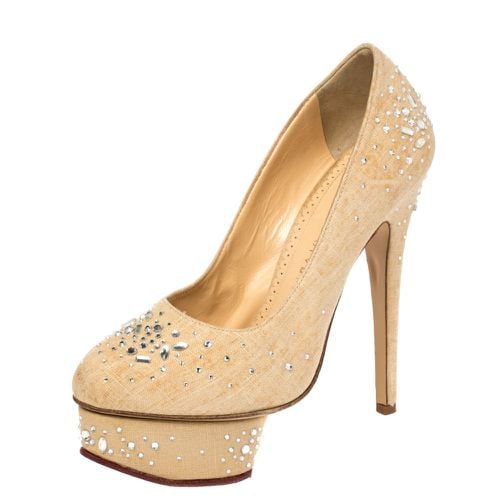 Canvas Crystal Embellished Dolly Platform Pumps Size 36.5 - Charlotte Olympia - Modalova