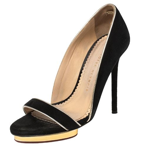 Charlotte Olympia Black Suede Christine Open Toe Sandals Size 36.5 - Charlotte Olympia - Modalova