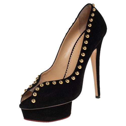 Charlotte Olympia Black Suede Daphne Studded Peep Toe Platform Pumps Size 39.5 - Charlotte Olympia - Modalova