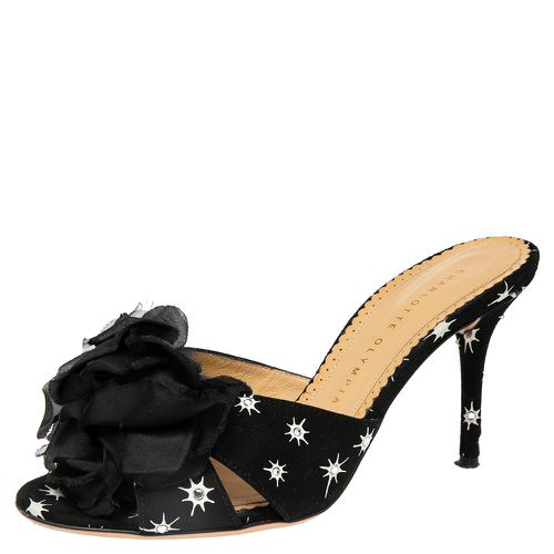 Charlotte Olympia Black Suede Crystal Embellished Bow Sandals Size 37.5 - Charlotte Olympia - Modalova