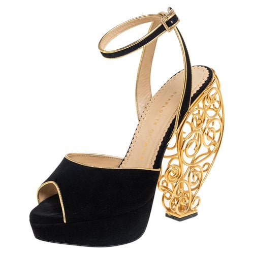 Gold Suede Avalon Peep Toe Platform Wire Heel Ankle Strap Sandals Size 39 - Charlotte Olympia - Modalova