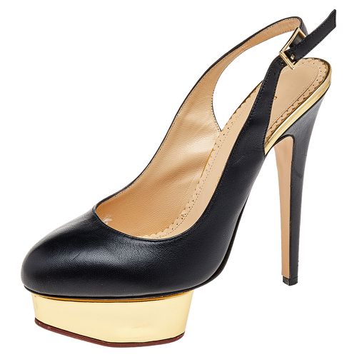 Charlotte Olympia Black Leather Dolly Platform Slingback Pumps Size 38.5 - Charlotte Olympia - Modalova