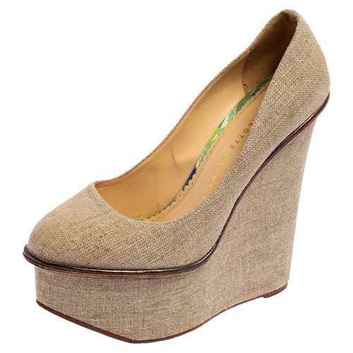 Dark Canvas Carmen Wedge Pumps Size 38 - Charlotte Olympia - Modalova