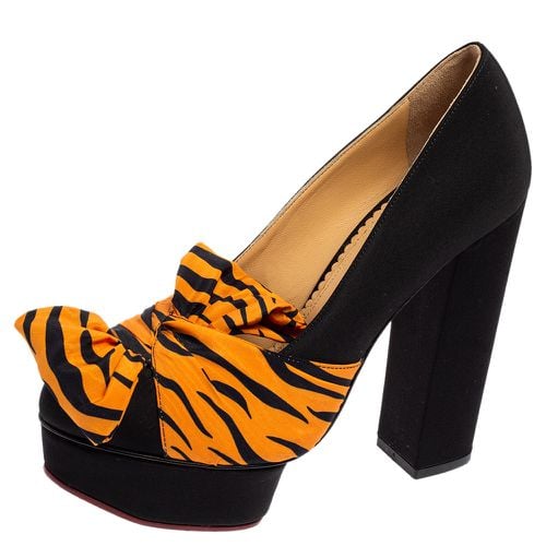 Charlotte Olympia Black/Orange Zebra Print Satin Dolly Bow Pumps Size 37.5 - Charlotte Olympia - Modalova