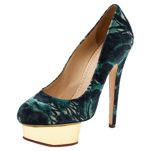 Charlotte Olympia Green Printed Velvet Dolly Platform Pumps Size 36 - Charlotte Olympia - Modalova