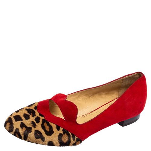 Charlotte Olympia Red/Brown Leopard Print Calfhair and Suede Bisoux Lip Ballet Flats Size 41 - Charlotte Olympia - Modalova