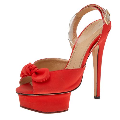 Charlotte Olympia Orange Satin Serena Bow Ankle Strap Platform Sandals Size 35 - Charlotte Olympia - Modalova