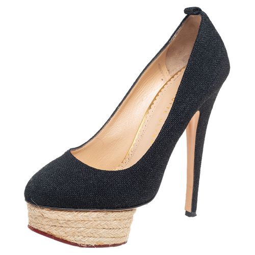 Charlotte Olympia Black Canvas Dolores Espadrille Platform Ankle-Strap Pumps Size 37 - Charlotte Olympia - Modalova