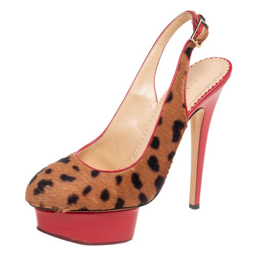 Charlotte Olympia Red/Brown Leopard Calfhair and Leather Dolly Slingback Pumps Size 37.5 - Charlotte Olympia - Modalova