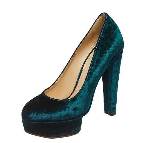 Charlotte Olympia Green Textured Velvet Dolly Platform Pumps Size 39 - Charlotte Olympia - Modalova