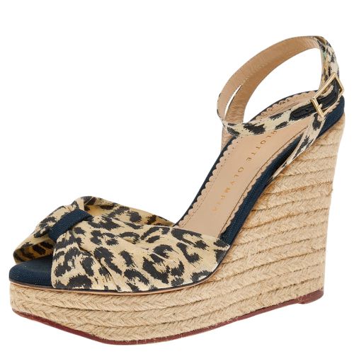 Charlotte Olympia Beige Fabric Wedge Espadrille Sandals Size 38 - Charlotte Olympia - Modalova