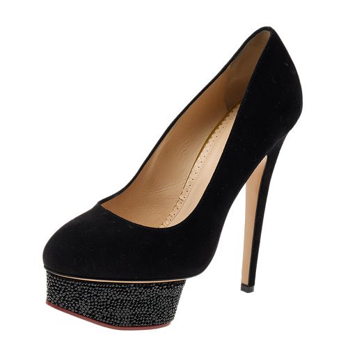 Charlotte Olympia Black Suede Crystal Embellished Dolly Platform Pumps Size 38 - Charlotte Olympia - Modalova