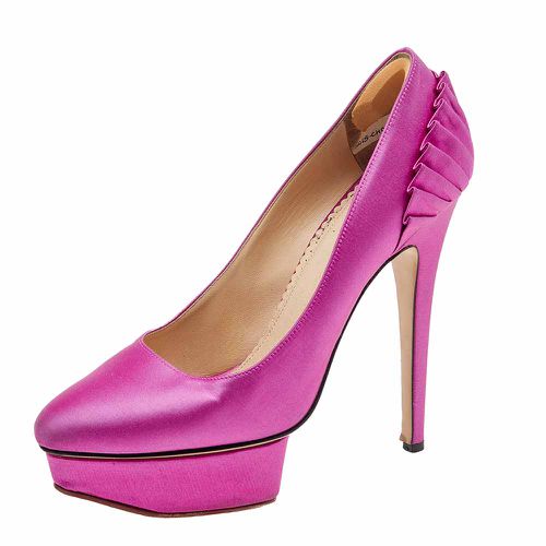 Charlotte Olympia Pink Satin Paloma Fan Pleat Platform Pumps Size 38.5 - Charlotte Olympia - Modalova