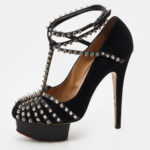 Charlotte Olympia Black Suede Studded Strappy Ankle Strap Platform Sandals Size 38 - Charlotte Olympia - Modalova