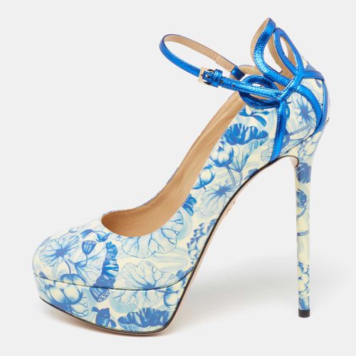 Charlotte Olympia Blue/White Ming Koi Carp Print Patent Leather Ankle Strap Pumps 39 - Charlotte Olympia - Modalova