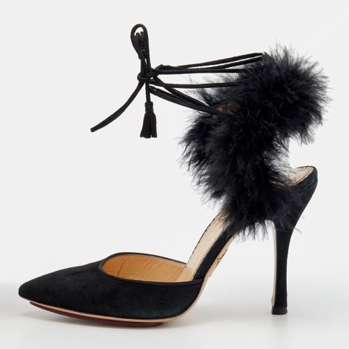 Charlotte Olympia Black Ostrich Feather and Suede Sandals Size 36 - Charlotte Olympia - Modalova