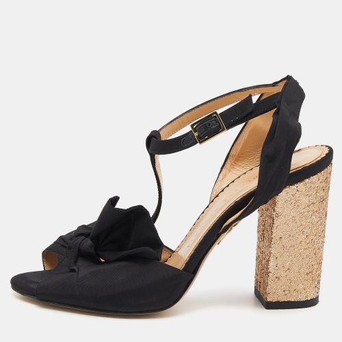 Charlotte Olympia Black Fabric Glitter Block Heel T Strap Sandals Size 37 - Charlotte Olympia - Modalova